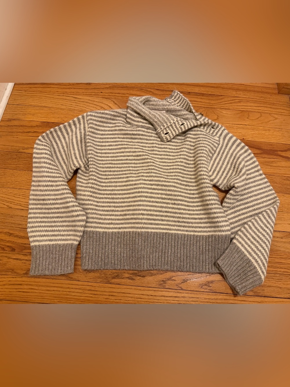 Universal Thread Womens Small Gray Ivory Striped Mock Neck Button Sweater S